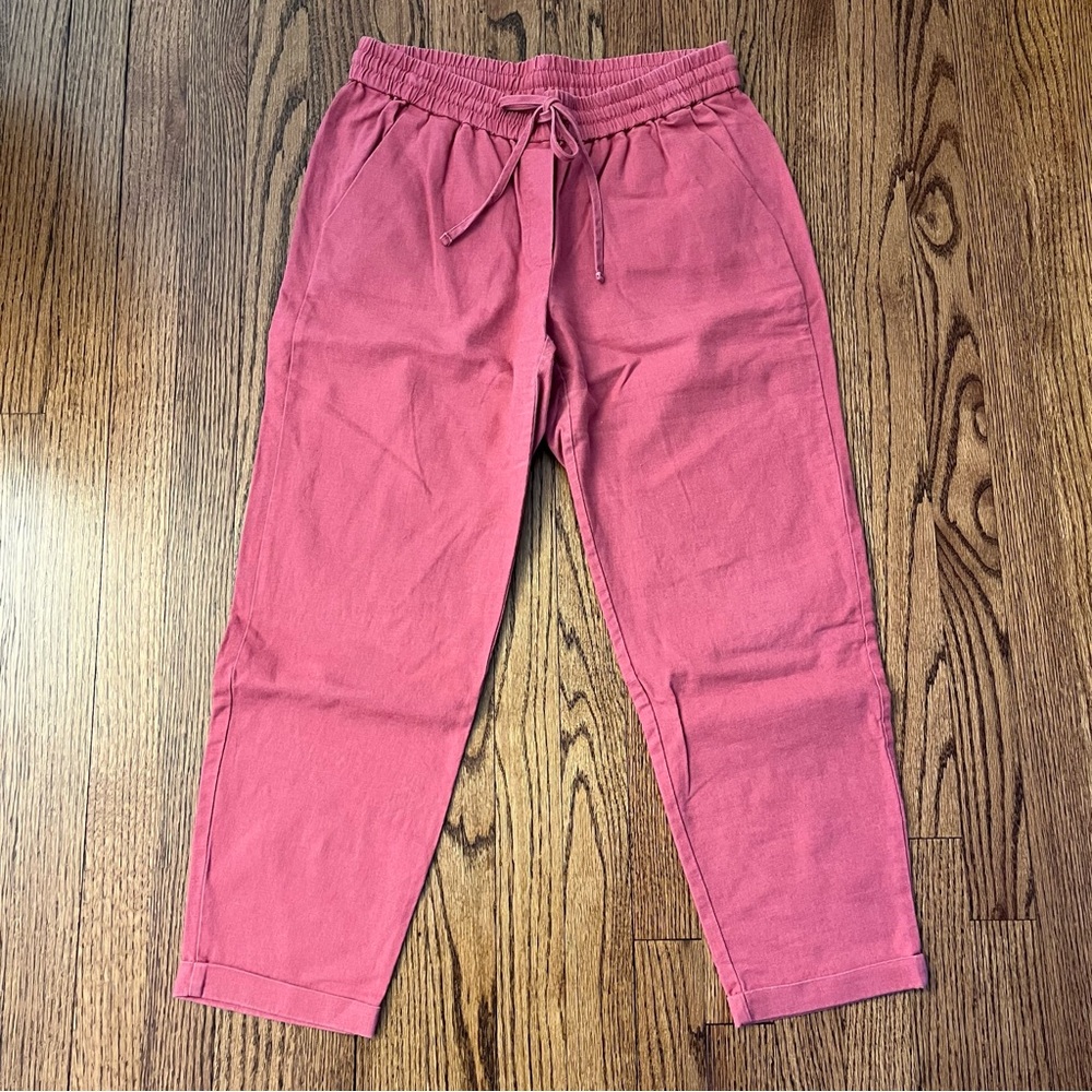 Coral Cropped Linen Pants